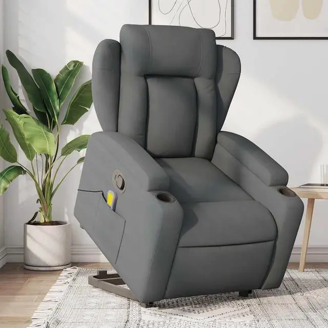 Alt view image 7 of 7 - vidaXL Stand up Massage Recliner Chair Power Lift Armchair Dark Gray Fabric