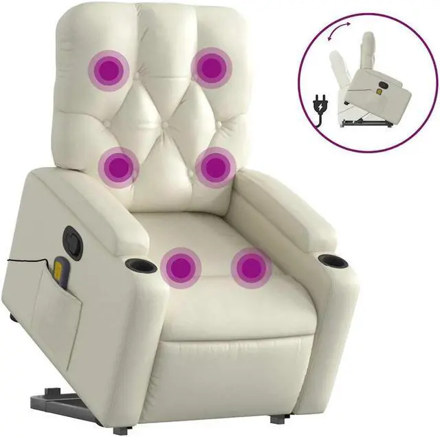 Alt view image 2 of 5 - vidaXL Stand up Massage Recliner Chair Power Lift Armchair Cream Faux Leather
