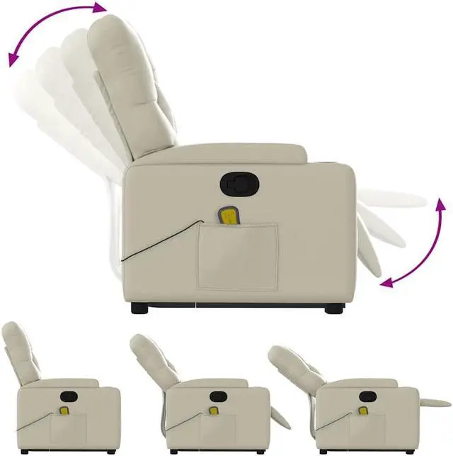 Alt view image 5 of 5 - vidaXL Stand up Massage Recliner Chair Power Lift Armchair Cream Faux Leather