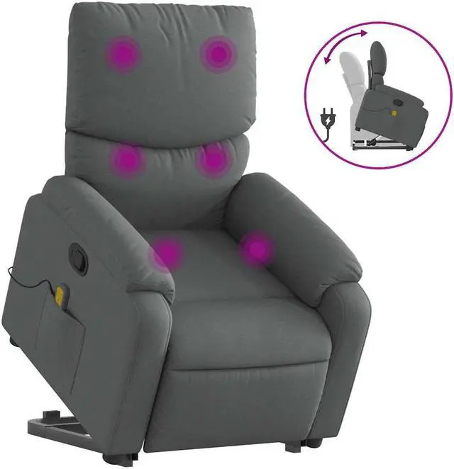 Alt view image 2 of 5 - vidaXL Stand up Massage Recliner Chair Power Lift Armchair Dark Gray Fabric