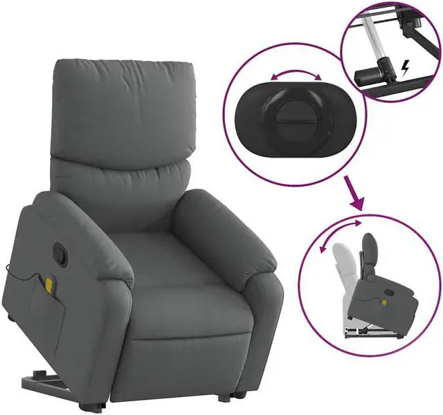 Alt view image 4 of 5 - vidaXL Stand up Massage Recliner Chair Power Lift Armchair Dark Gray Fabric