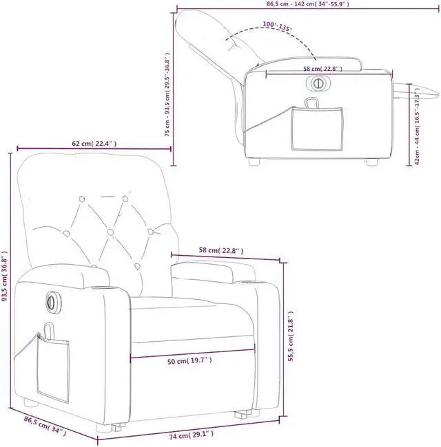Alt view image 4 of 7 - vidaXL Electric Stand up Massage Recliner Chair Armchair Black Faux Leather