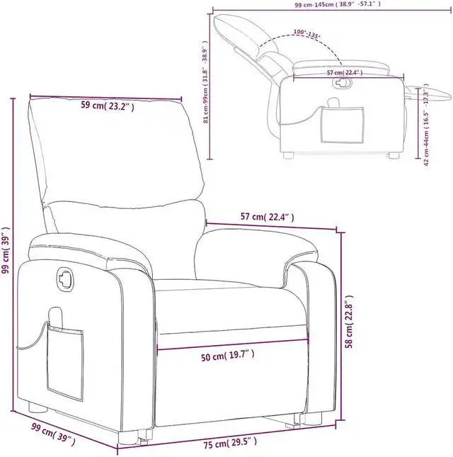 Alt view image 3 of 5 - vidaXL Stand up Massage Recliner Chair Power Lift Armchair Dark Gray Fabric