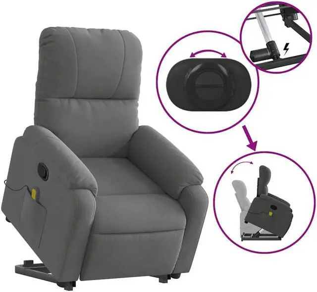 Alt view image 4 of 5 - vidaXL Stand up Massage Recliner Chair Wingback Dark Gray Microfiber Fabric
