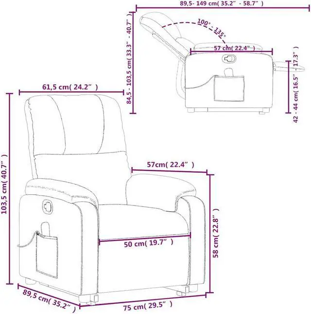 Alt view image 3 of 5 - vidaXL Stand up Massage Recliner Chair Wingback Dark Gray Microfiber Fabric