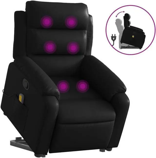 Alt view image 2 of 7 - vidaXL Stand up Massage Recliner Chair Power Lift Armchair Black Faux Leather