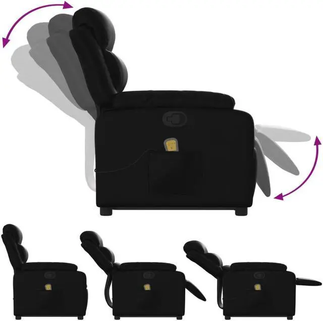 Alt view image 4 of 7 - vidaXL Stand up Massage Recliner Chair Power Lift Armchair Black Faux Leather