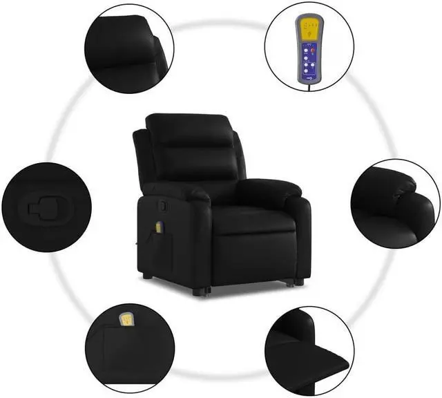 Alt view image 5 of 7 - vidaXL Stand up Massage Recliner Chair Power Lift Armchair Black Faux Leather