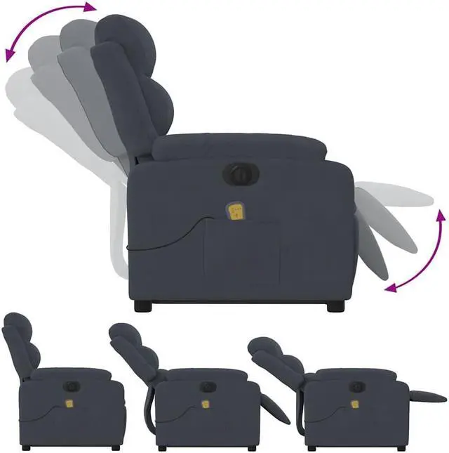 Alt view image 5 of 7 - vidaXL Electric Stand up Massage Recliner Chair Armchair Dark Gray Velvet