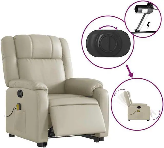 Alt view image 4 of 7 - vidaXL Electric Stand up Massage Recliner Chair Armchair Cream Faux Leather