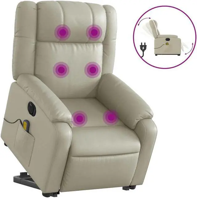 Alt view image 2 of 7 - vidaXL Electric Stand up Massage Recliner Chair Armchair Cream Faux Leather