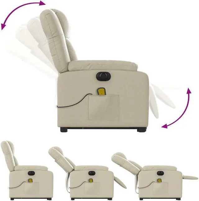 Alt view image 5 of 7 - vidaXL Electric Stand up Massage Recliner Chair Armchair Cream Faux Leather