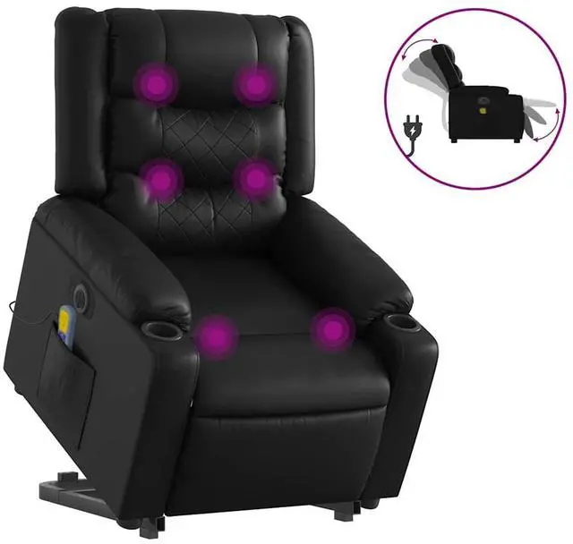 Alt view image 2 of 7 - vidaXL Electric Stand up Massage Recliner Chair Armchair Black Faux Leather