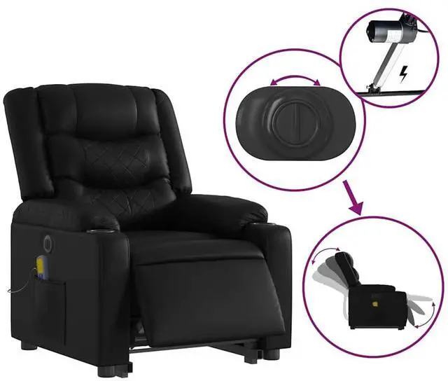 Alt view image 6 of 7 - vidaXL Electric Stand up Massage Recliner Chair Armchair Black Faux Leather