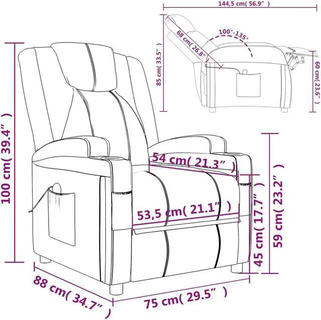 Alt view image 4 of 7 - vidaXL Massage Chair Adjustable Reclining Seating Furniture Black Faux Leather