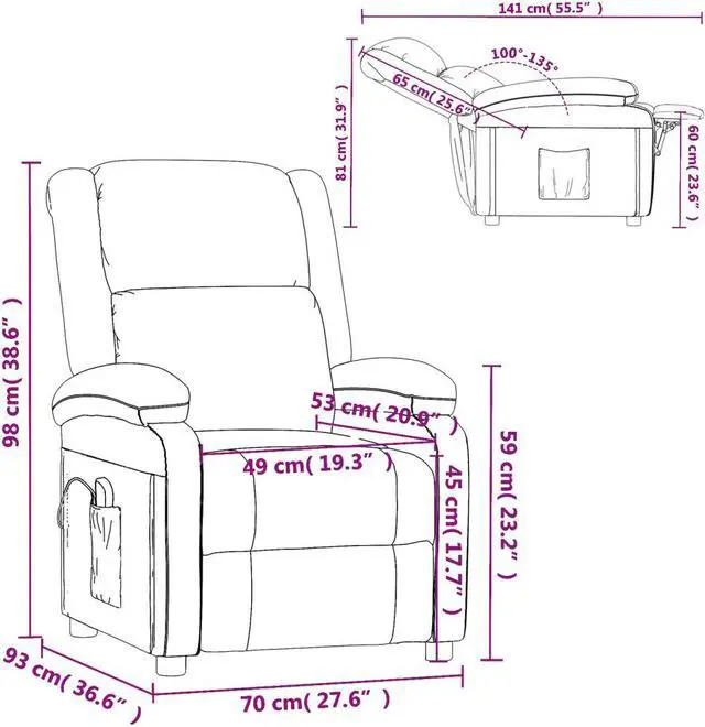 Alt view image 4 of 7 - vidaXL Massage Chair Adjustable Reclining Seating Furniture Brown Faux Leather