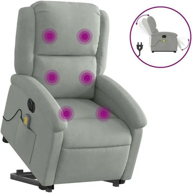 Alt view image 2 of 5 - vidaXL Electric Stand up Massage Recliner Chair Armchair Light Gray Velvet