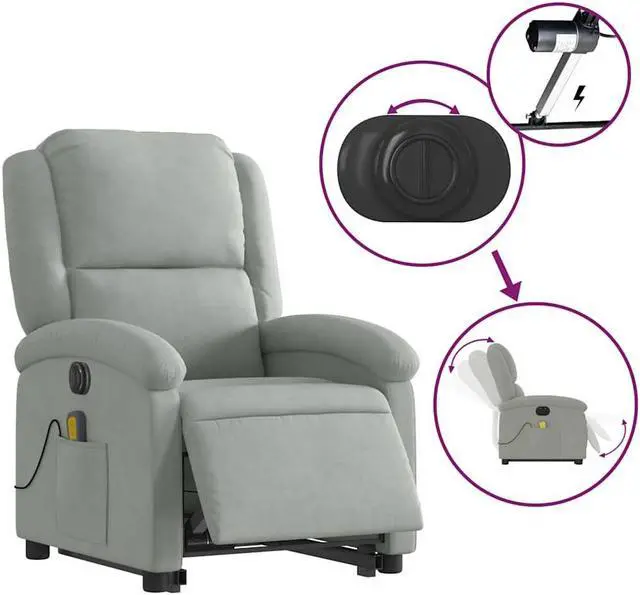 Alt view image 4 of 5 - vidaXL Electric Stand up Massage Recliner Chair Armchair Light Gray Velvet