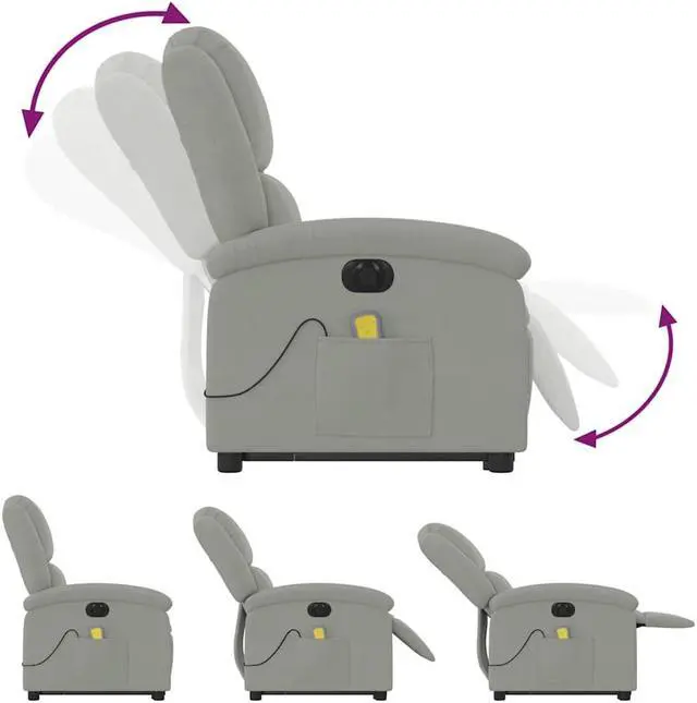 Alt view image 5 of 5 - vidaXL Electric Stand up Massage Recliner Chair Armchair Light Gray Velvet