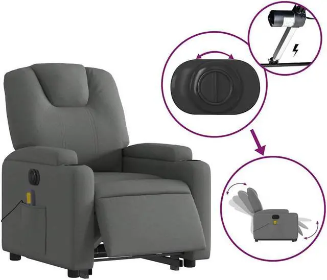 Alt view image 4 of 7 - vidaXL Electric Stand up Massage Recliner Chair Armchair Dark Gray Fabric