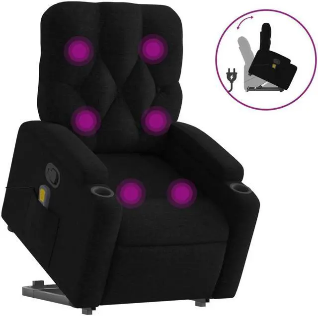 Alt view image 2 of 5 - vidaXL Stand up Massage Recliner Chair Power Lift Wingback Armchair Black Fabric