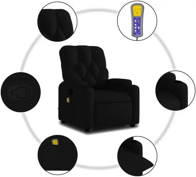 Alt view image 5 of 5 - vidaXL Stand up Massage Recliner Chair Power Lift Wingback Armchair Black Fabric