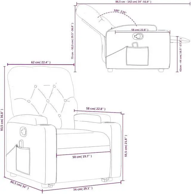 Alt view image 3 of 5 - vidaXL Stand up Massage Recliner Chair Power Lift Wingback Armchair Black Fabric