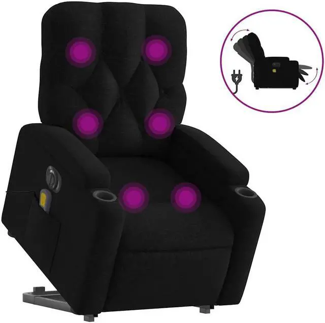 Alt view image 2 of 5 - vidaXL Electric Stand up Massage Recliner Chair Power Lift Armchair Black Fabric