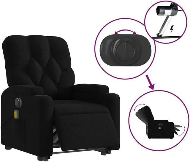 Alt view image 4 of 5 - vidaXL Electric Stand up Massage Recliner Chair Power Lift Armchair Black Fabric