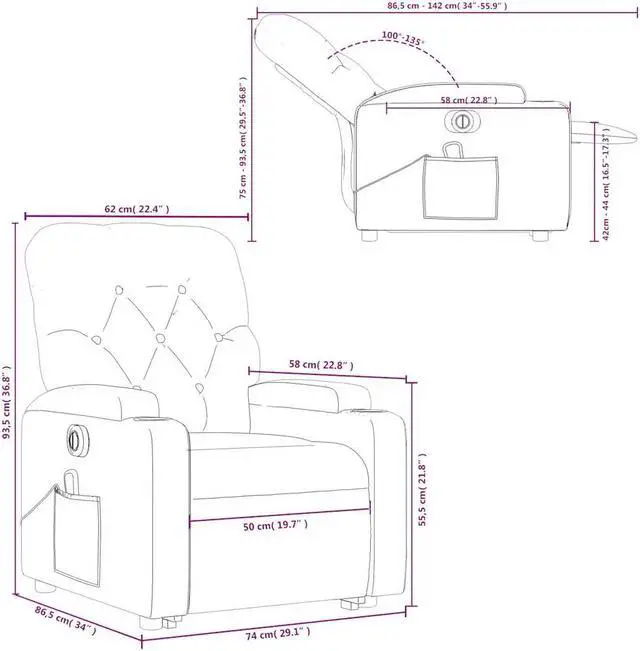 Alt view image 3 of 5 - vidaXL Electric Stand up Massage Recliner Chair Power Lift Armchair Black Fabric