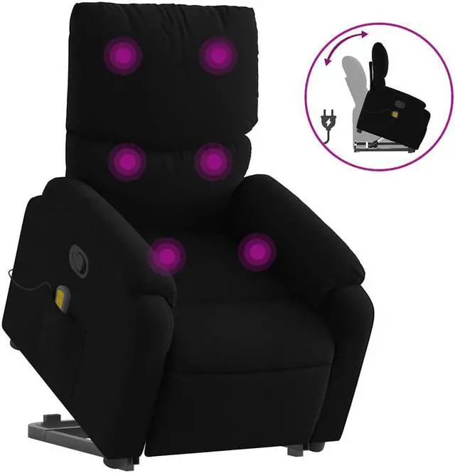 Alt view image 2 of 7 - vidaXL Stand up Massage Recliner Chair Power Lift Wingback Armchair Black Fabric