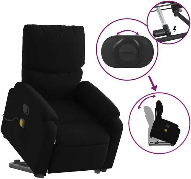 Alt view image 4 of 7 - vidaXL Stand up Massage Recliner Chair Power Lift Wingback Armchair Black Fabric