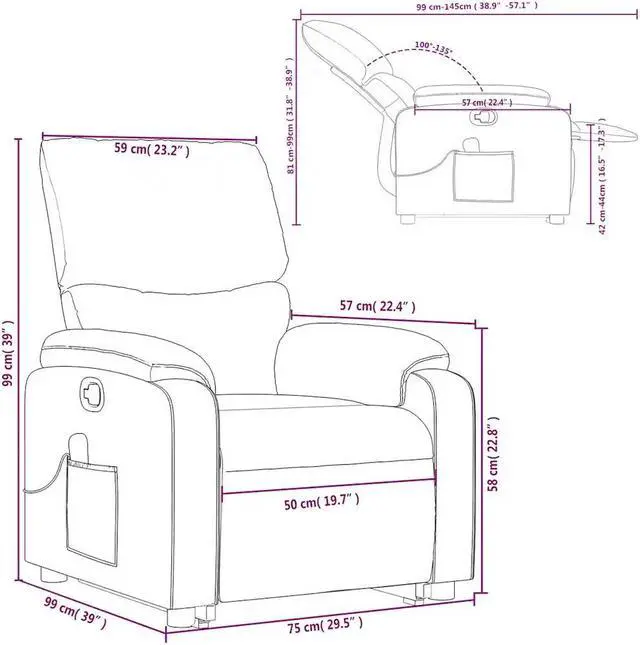 Alt view image 3 of 7 - vidaXL Stand up Massage Recliner Chair Power Lift Wingback Armchair Black Fabric