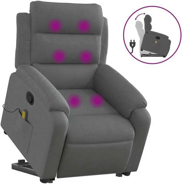 Alt view image 2 of 7 - vidaXL Stand up Massage Recliner Chair Power Lift Armchair Dark Gray Fabric