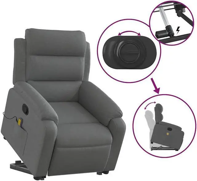 Alt view image 4 of 7 - vidaXL Stand up Massage Recliner Chair Power Lift Armchair Dark Gray Fabric