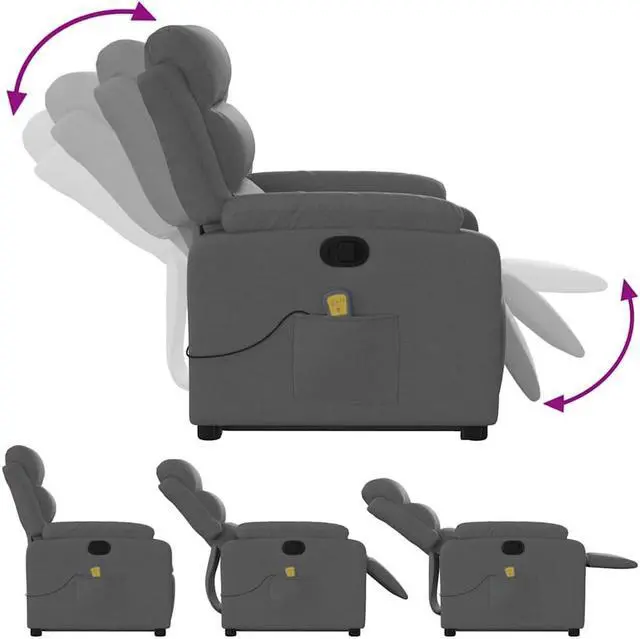 Alt view image 5 of 7 - vidaXL Stand up Massage Recliner Chair Power Lift Armchair Dark Gray Fabric