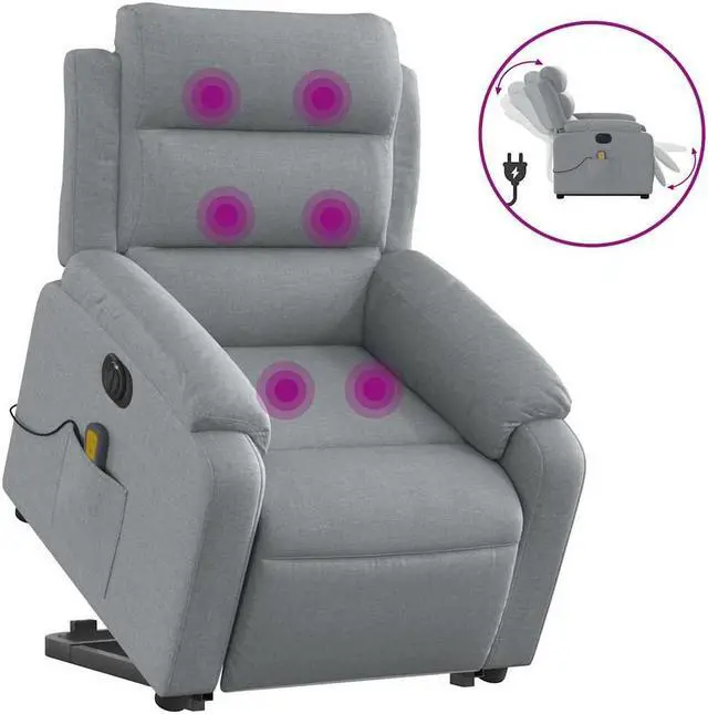 Alt view image 2 of 7 - vidaXL Electric Stand up Massage Recliner Chair Armchair Light Gray Fabric