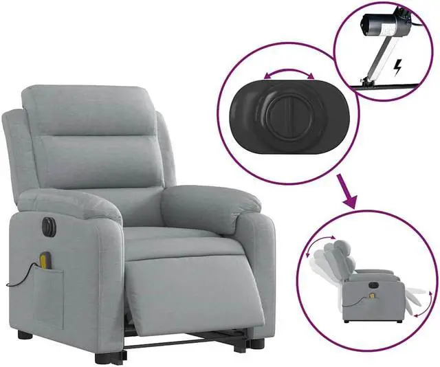 Alt view image 4 of 7 - vidaXL Electric Stand up Massage Recliner Chair Armchair Light Gray Fabric
