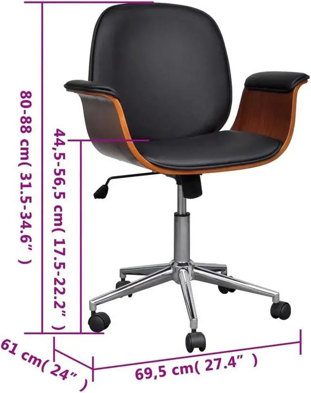 Alt view image 3 of 6 - vidaXL Swivel Arm Chair Ergonomic Office Chair Bent Wood and Faux Leather