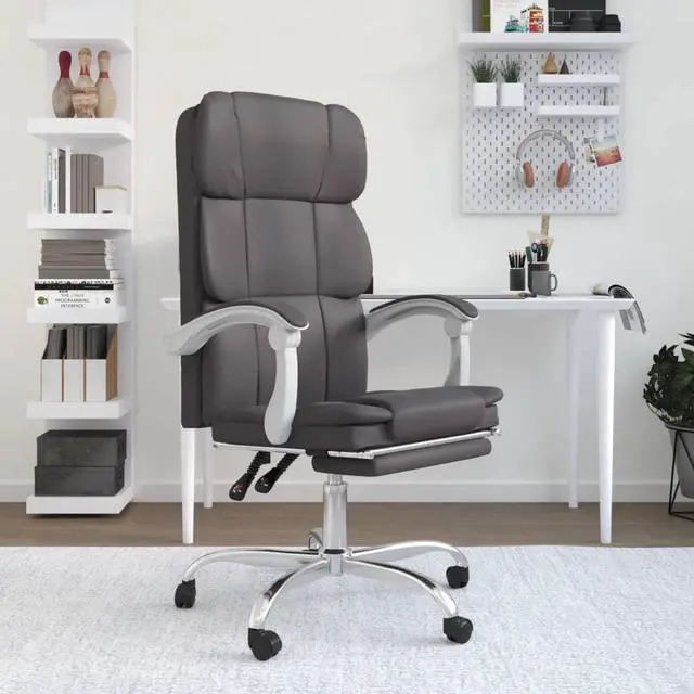 Alt view image 12 of 18 - vidaXL Reclining Office Chair Gray Faux Leather