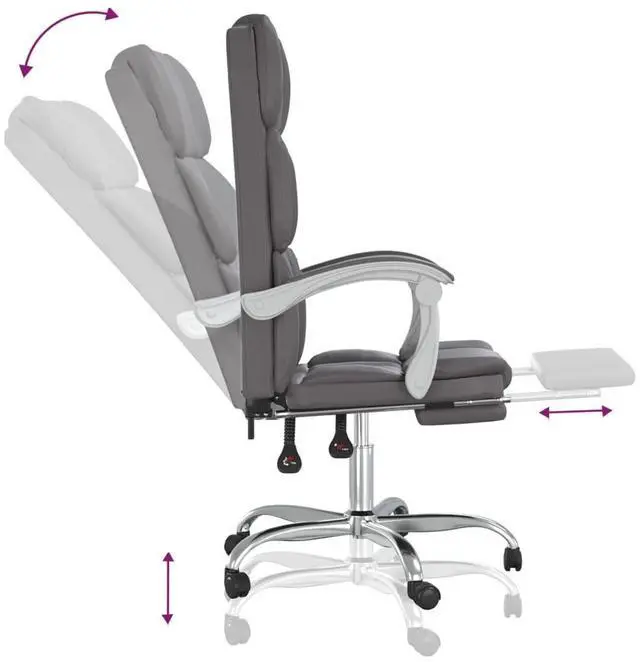 Alt view image 14 of 18 - vidaXL Reclining Office Chair Gray Faux Leather
