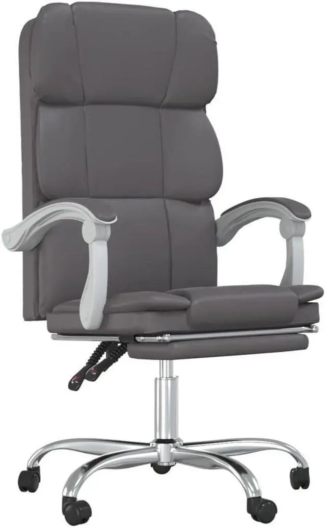 Alt view image 13 of 18 - vidaXL Reclining Office Chair Gray Faux Leather