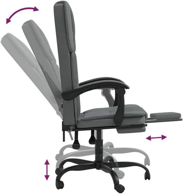 Alt view image 6 of 10 - vidaXL Reclining Office Chair Dark Gray Fabric