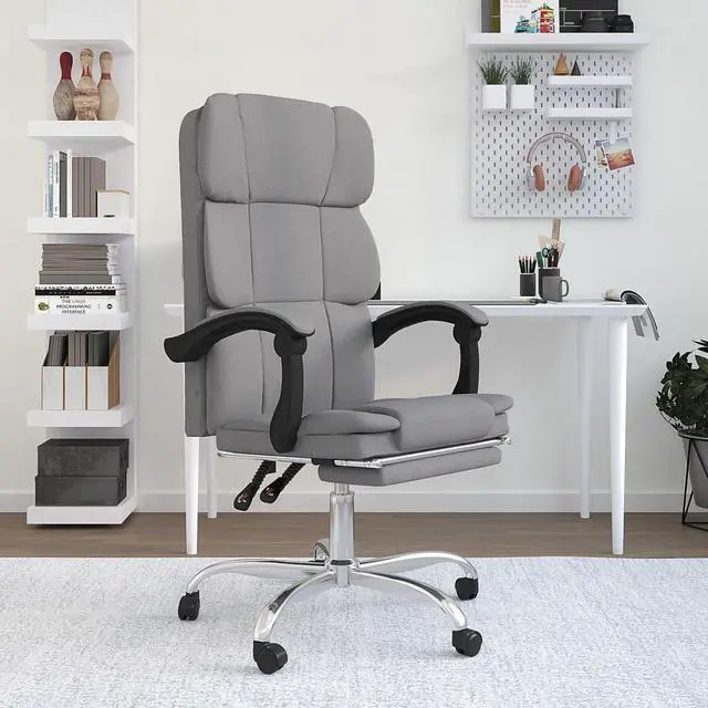 Alt view image 4 of 10 - vidaXL Reclining Office Chair Light Gray Fabric