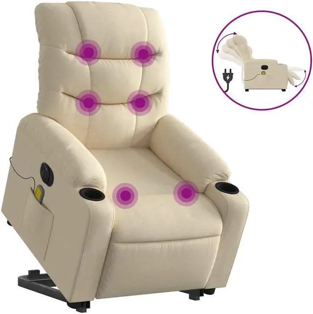 Alt view image 2 of 5 - vidaXL Electric Stand up Massage Recliner Chair Power Lift Armchair Cream Fabric