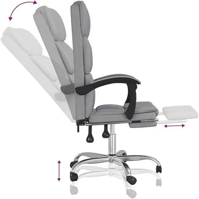 Alt view image 6 of 10 - vidaXL Reclining Office Chair Light Gray Fabric