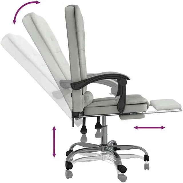 Alt view image 6 of 10 - vidaXL Massage Reclining Office Chair Light Gray Velvet