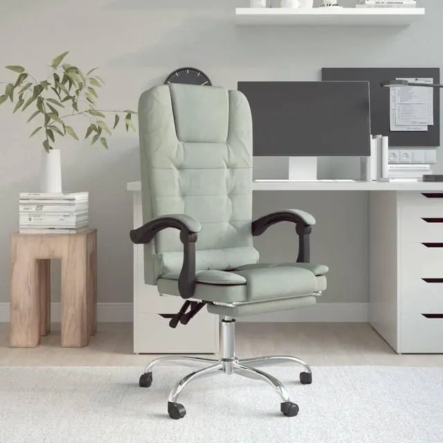 Alt view image 4 of 10 - vidaXL Massage Reclining Office Chair Light Gray Velvet