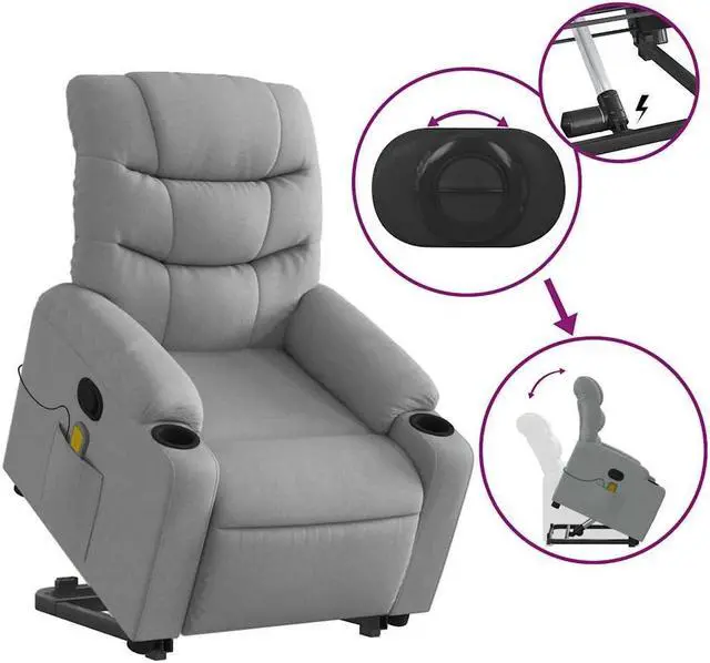 Alt view image 4 of 5 - vidaXL Stand up Massage Recliner Chair Power Lift for Elderly Light Gray Fabric