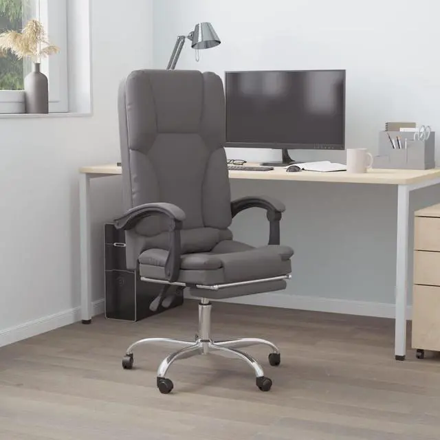Alt view image 4 of 9 - vidaXL Massage Reclining Office Chair Gray Faux Leather